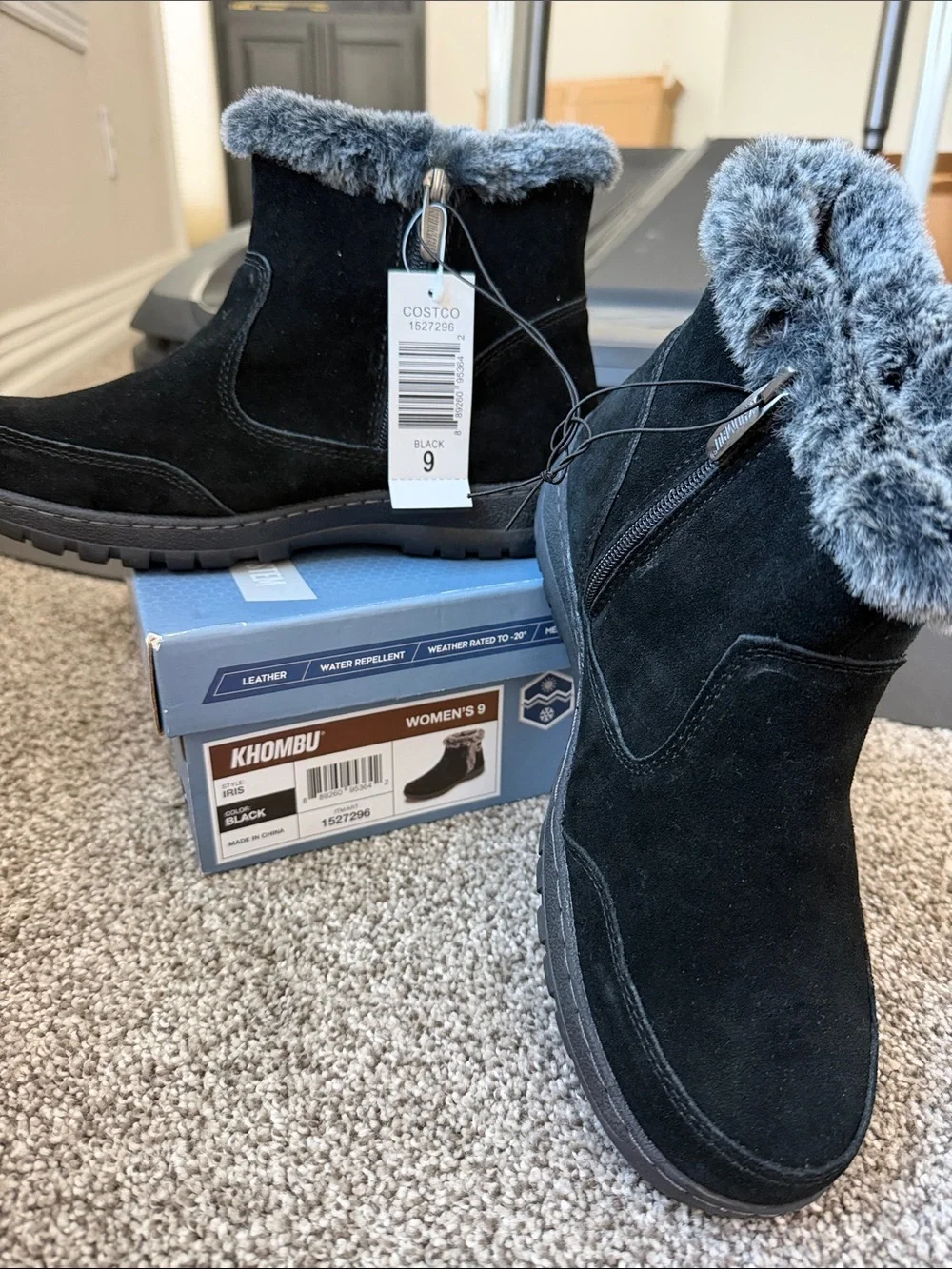 Khombu Black Faux Fur-Trim Suede Ankle Boots Women’s NWT
